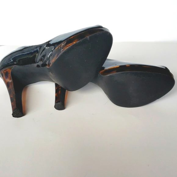 Jessica Simpson peep toe pumps black with tortoise heels and base, size 7 - Picture 4 of 9